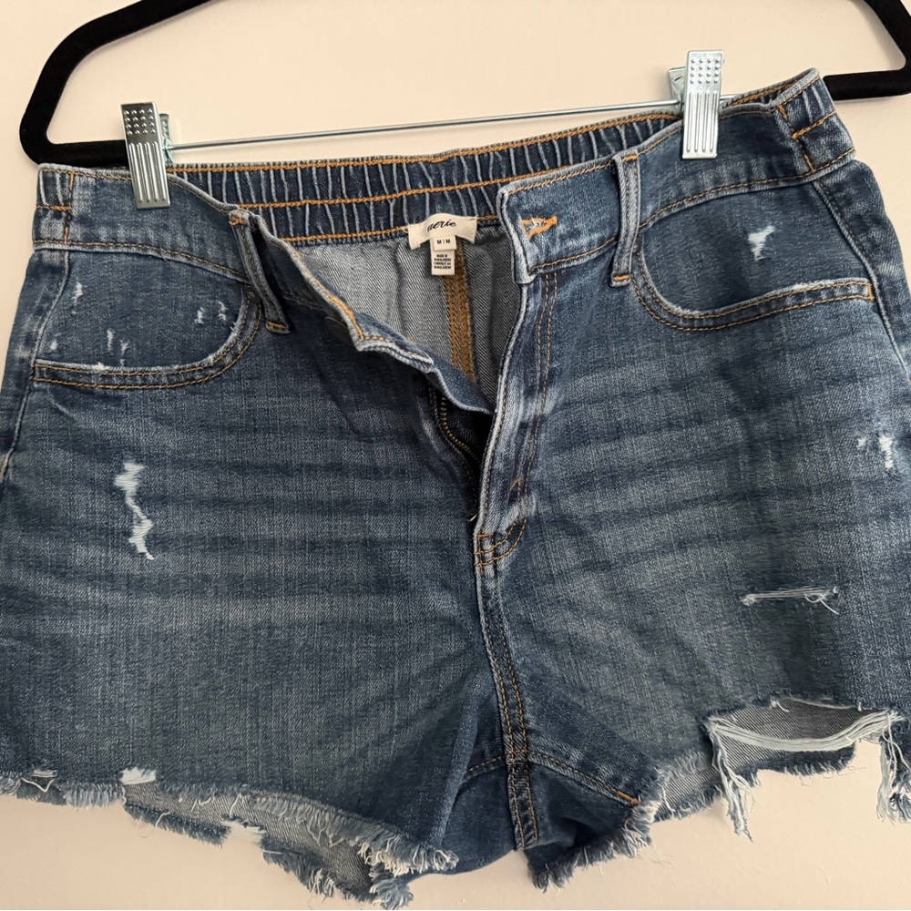 aerie Distressed Medium Blue Jean Shorts